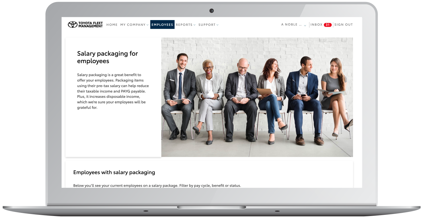 Toyota Fleet Management Salary Packaging Platform homepage