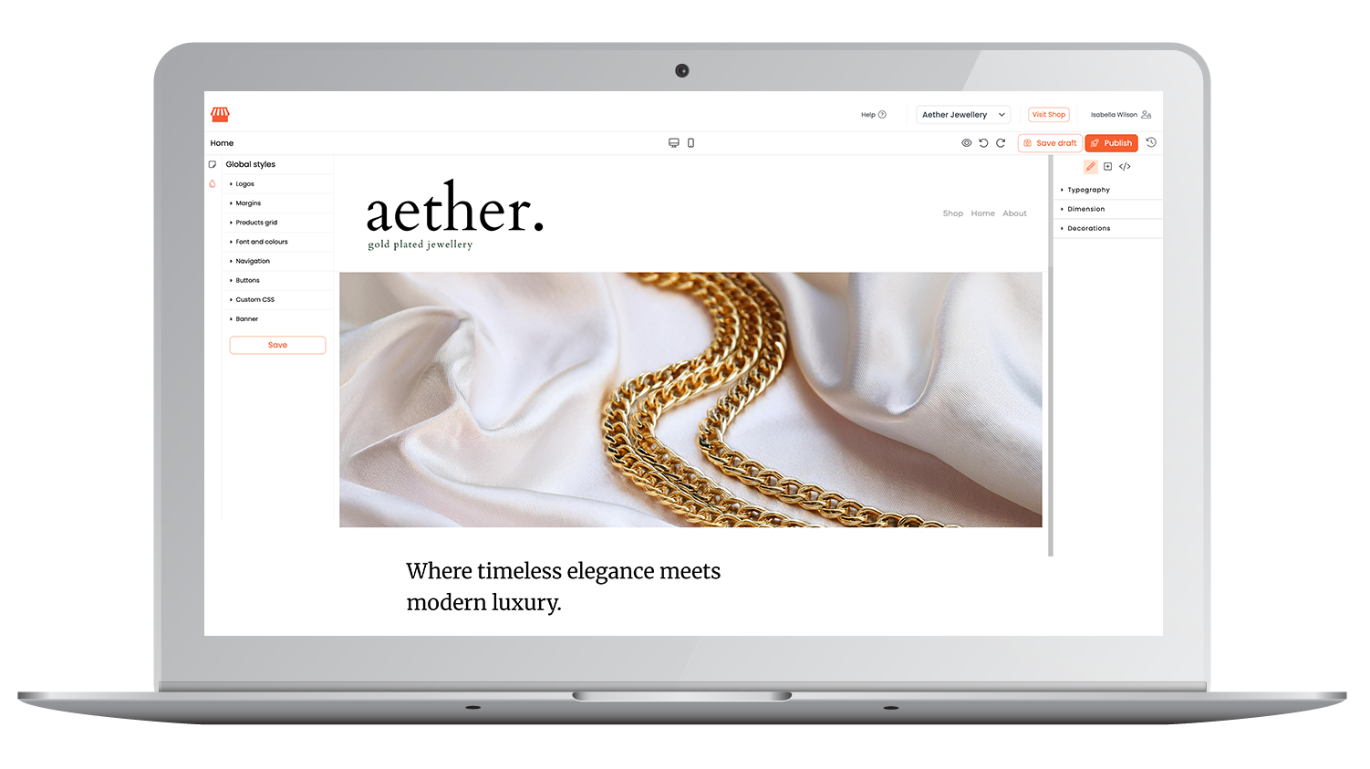 global styles Australian ecommerce website builder