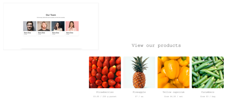 content panel example for a website builder